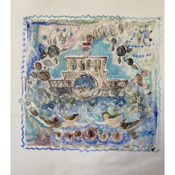 38."Кораблик и русалки". 45 х 45 см. Бумага, масло, без оформления.
